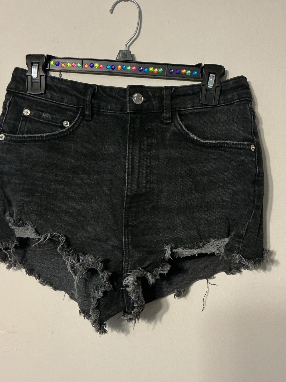 Zara Black Distressed Frayed-Hem Jean Shorts